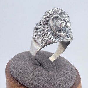 VTG Sterling Silver 925 Three Dimensional Lion Head Statement Ring Size 11.75